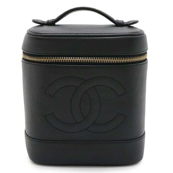 CHANEL Handbags - CHANEL Black Caviar Leather Logo Pouch